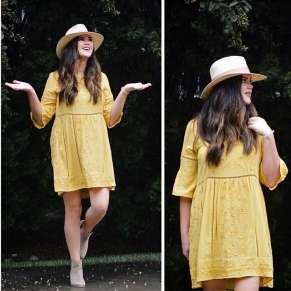Anthropologie AKEMI + KIN Tunic Laced Dress in Gold XS - Picture 1 of 10